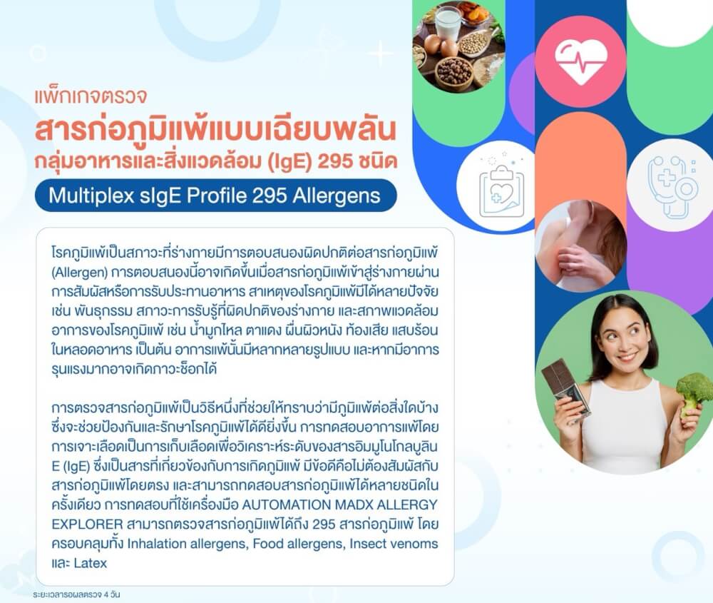 แพ็กเกจตรวจสารก่อภูมิแพ้แบบเฉียบพลัน กลุ่มอาหารและสิ่งแวดล้อม (IGE) 295 ชนิด